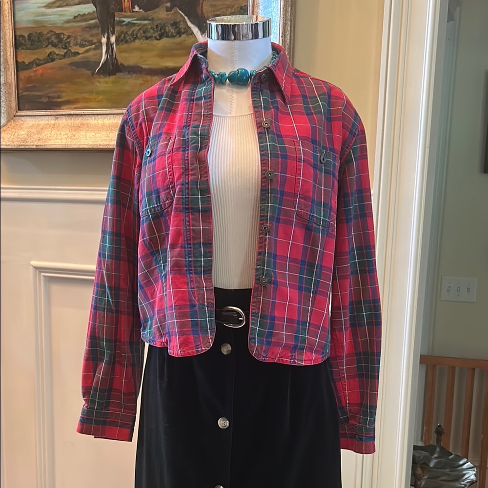 Vintage Liz Claiborne Authentic Tradition Sz 12 Red Plaid Shacket OverShirt GVC